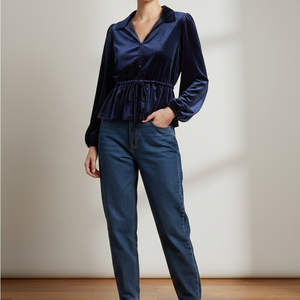 Velvet Heart Dark Blue velvet blouse